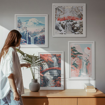 Set of 4 wall art pieces Waterfalls, bridges, trees, seasons