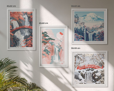 Set of 4 wall art pieces Waterfalls, bridges, trees, seasons