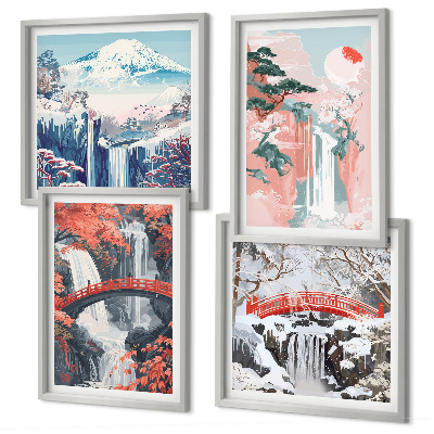 Set of 4 wall art pieces Waterfalls, bridges, trees, seasons