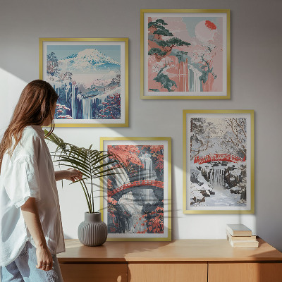 Multi-piece wall decor set Mountain landscapes and waterfalls
