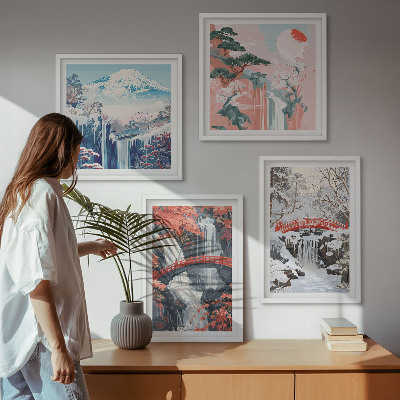 Multi-piece wall decor set Mountain landscapes and waterfalls