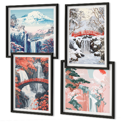 Multi-piece wall decor set Mountain landscapes and waterfalls