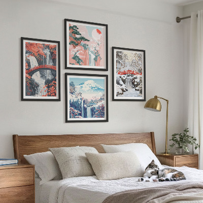 Multi-piece wall decor set Mountain landscapes and waterfalls