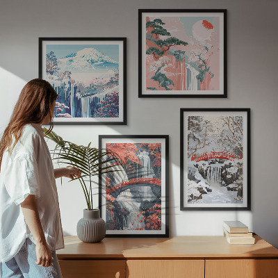 Multi-piece wall decor set Mountain landscapes and waterfalls