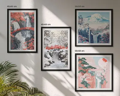 Multi-piece wall decor set featuring mountain landscapes and waterfalls