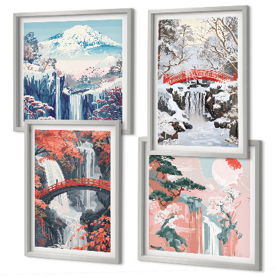 Multi-piece wall decor set Mountain landscapes and waterfalls