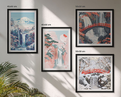 Set of 4 wall art pieces Waterfalls mountains bridge trees
