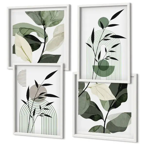 Boho plant compositions set of 4 wall art pieces