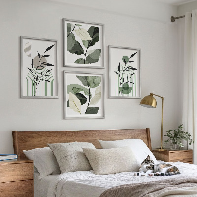 Set of 4 wall art pieces Boho plant compositions