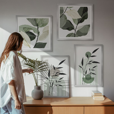 Set of 4 wall art pieces Boho plant compositions