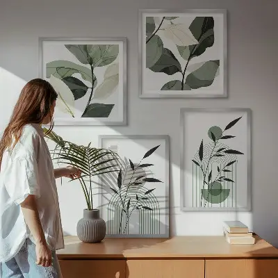 Boho plant compositions set of 4 wall art pieces