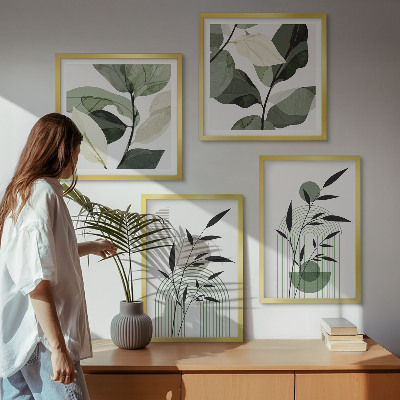 Set of 4 wall art pieces Boho plant compositions