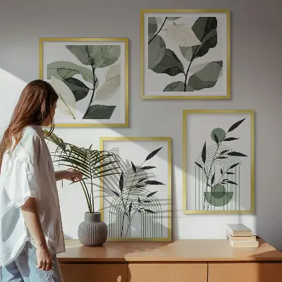 Boho plant compositions set of 4 wall art pieces