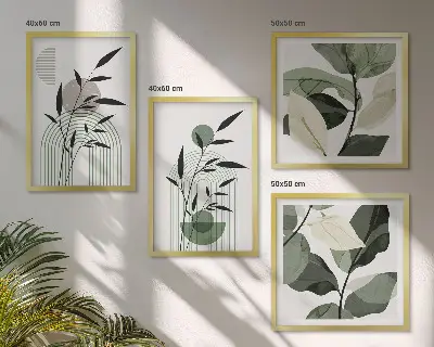 Boho plant compositions set of 4 wall art pieces