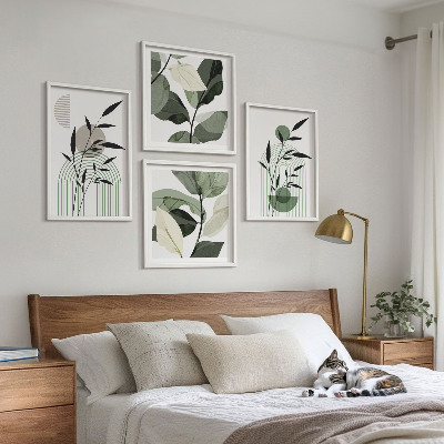 Set of 4 wall art pieces Boho plant compositions