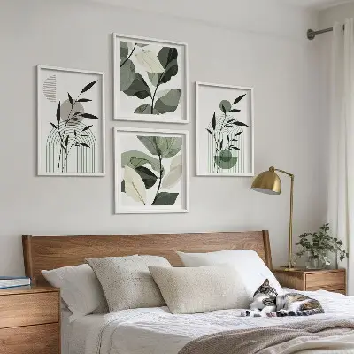Boho plant compositions set of 4 wall art pieces
