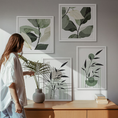Set of 4 wall art pieces Boho plant compositions