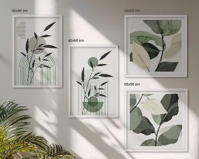 Boho plant compositions set of 4 wall art pieces