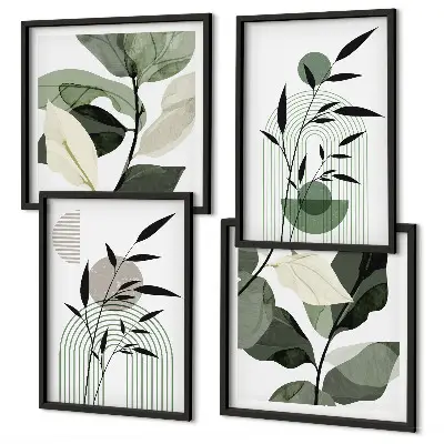 Boho plant compositions set of 4 wall art pieces