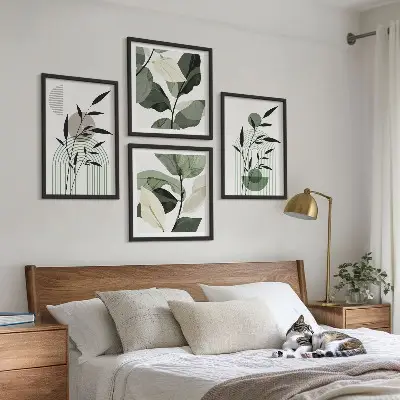 Boho plant compositions set of 4 wall art pieces