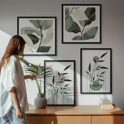 Set of 4 wall art pieces Boho plant compositions