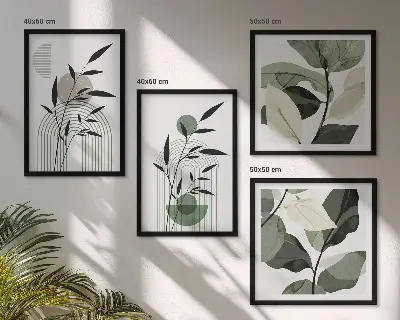 Boho plant compositions set of 4 wall art pieces