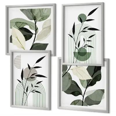 Boho plant compositions set of 4 wall art pieces