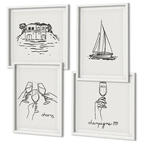 Wall art set house on the water with sailboat