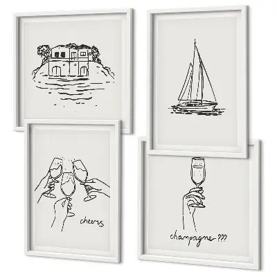 Wall art set house on the water with sailboat
