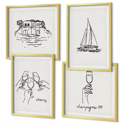 Wall art set house on the water with sailboat