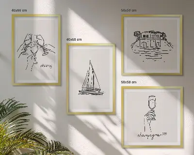 Wall art set house on the water with sailboat