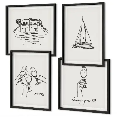 Wall art set house on the water with sailboat