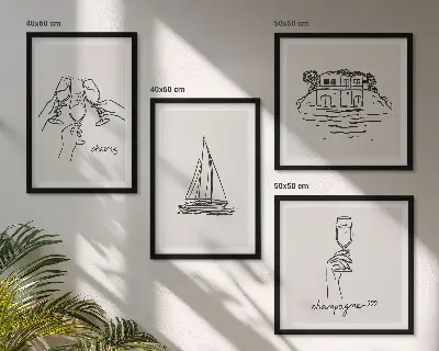 Wall art set house on the water with sailboat
