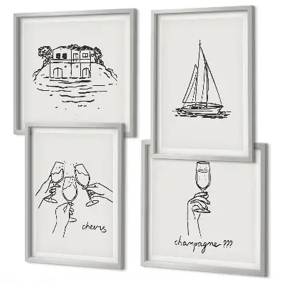 Wall art set house on the water with sailboat