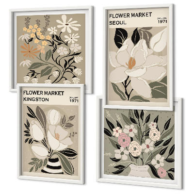 Wall art set Retro Flowers from Cities Around the World