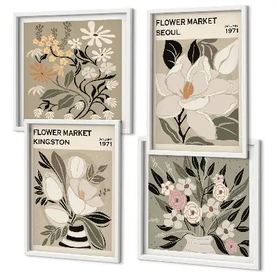 Retro Flowers from Cities Around the World wall art set