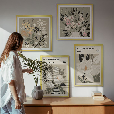 Wall art set Retro Flowers from Cities Around the World