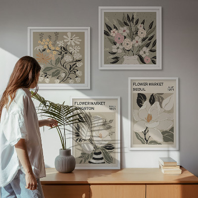 Wall art set Retro Flowers from Cities Around the World