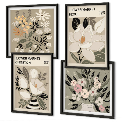 Wall art set Retro Flowers from Cities Around the World