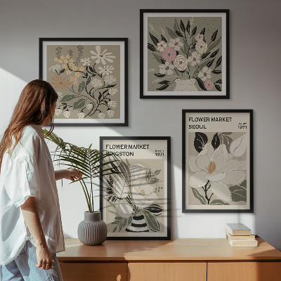 Wall art set Retro Flowers from Cities Around the World