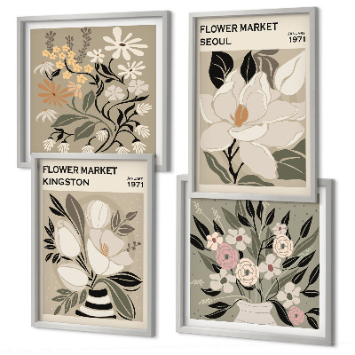 Wall art set Retro Flowers from Cities Around the World