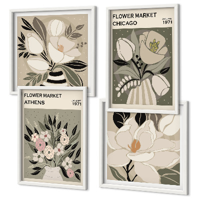 Set of 4 wall art pieces Retro florals from different cities