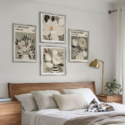 Set of 4 wall art pieces Retro florals from different cities