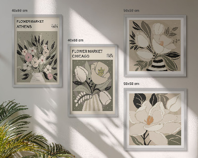 Set of 4 wall art pieces Retro florals from different cities