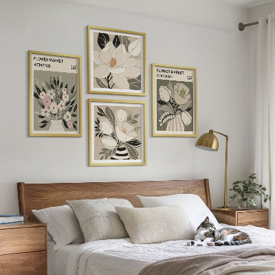 Set of 4 wall art pieces Retro florals from different cities