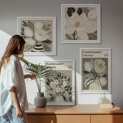 Retro florals wall art set of 4 pieces featuring different cities