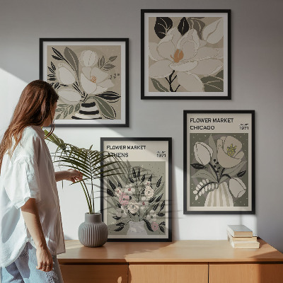 Set of 4 wall art pieces Retro florals from different cities