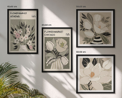 Set of 4 wall art pieces Retro florals from different cities