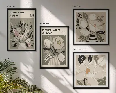 Retro florals wall art set of 4 pieces featuring different cities