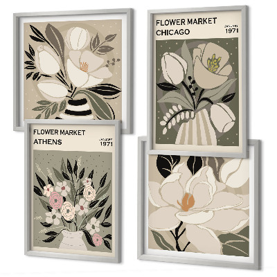 Set of 4 wall art pieces Retro florals from different cities